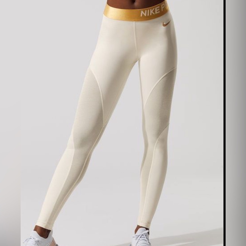 Nike Cream and Gold Athletic Leggings